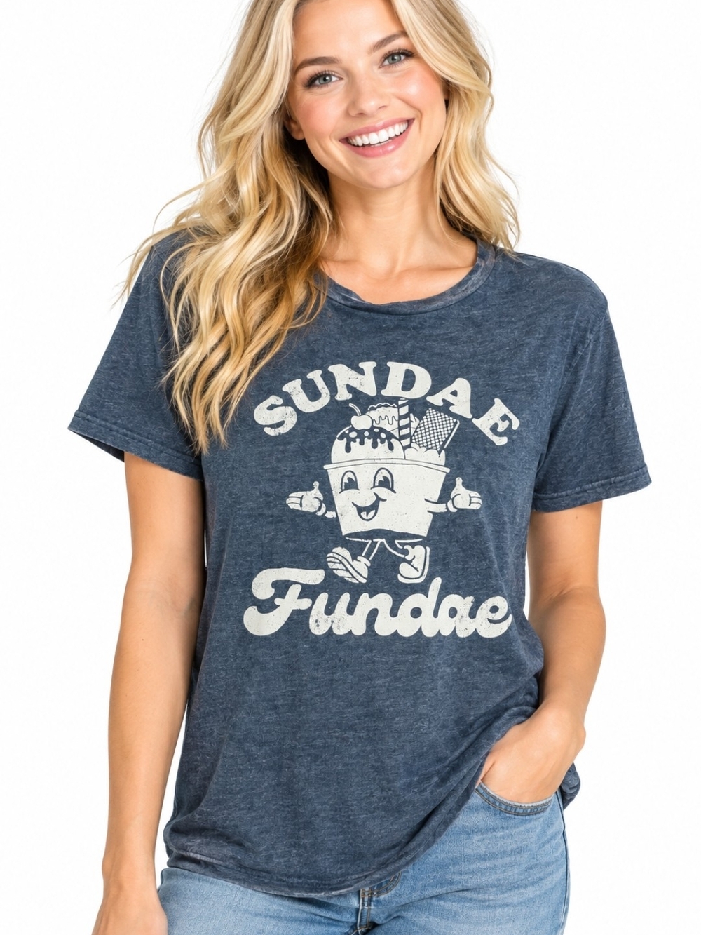 NWOT Women Crazy Dog T-Shirts Navy Vintage 'Sundae Fundae' Graphic Tee (Xl)
